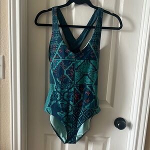 Prana M One Piece Swimsuit in Blue and Green